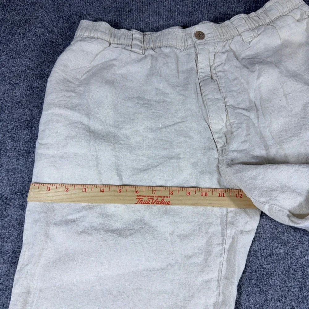 Caribbean Mens 38x30 Linen Pants Cream Off White Elastic Waist Summer Beach